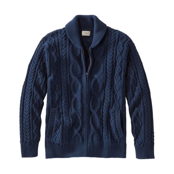 LL Bean Men's Bean's Heritage Soft Cotton Fisherman Sweater Full-Zip Navy XL - Picture 10 of 12